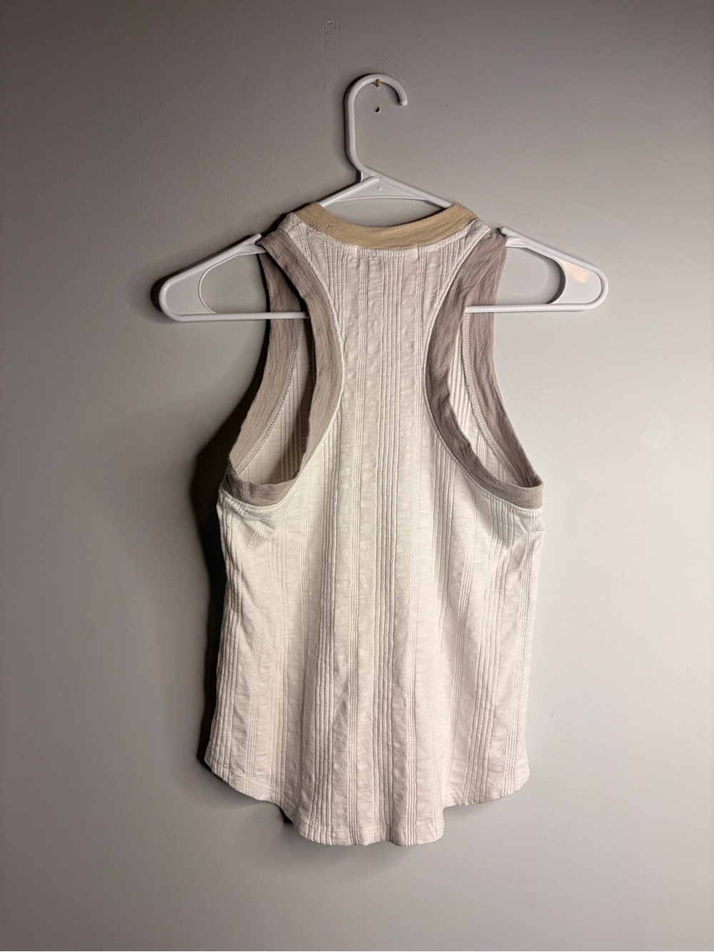 Free People We The Free Ivory Ribbed Tank with Taupe Trim Small - Picture 5 of 5